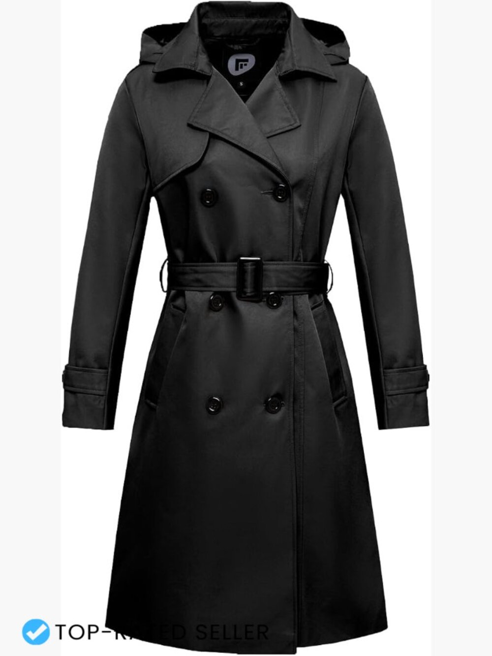 Classic Double Breasted Trench Coat Waterproof Belted Detachable Hood